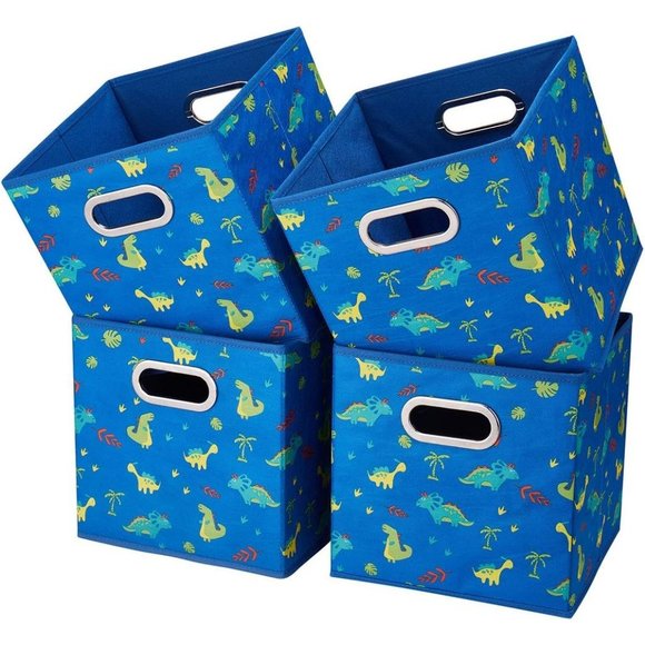 4 Sky-Blue Thick Fabric Drawer Foldable Cubes Organizer with Dual Metal Handles - Picture 1 of 7